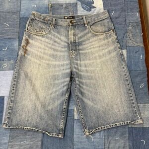Faded denim shorts with a skater vibe